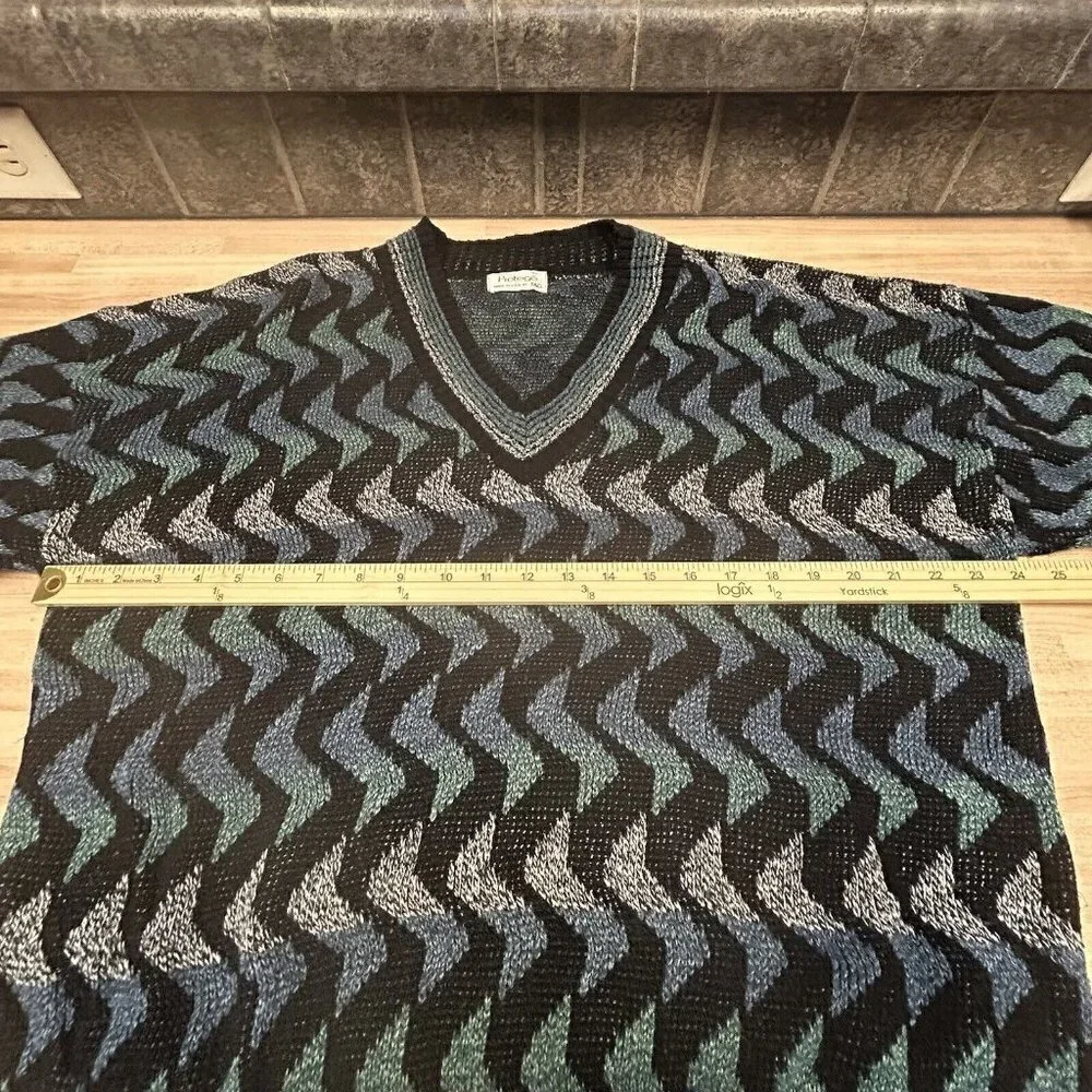Protege V-Neck Sweater Cosby Grandpa Abstract Stripe Vintage Mens XL Vintage 90s